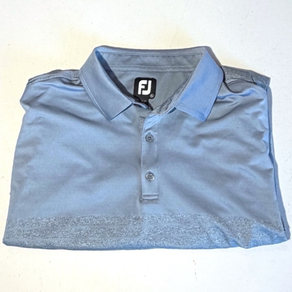 FJ FootJoy Golf Polo Shirt Mens XL Blue Heathered Stripe Short‎ Sleeve